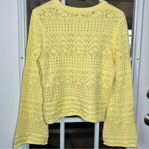 French Connection Cropped Yellow Pointelle Sweater Small
